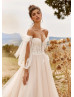 Strapless Lace Tulle Bohemian Wedding Dress With Detachable Sleeves
